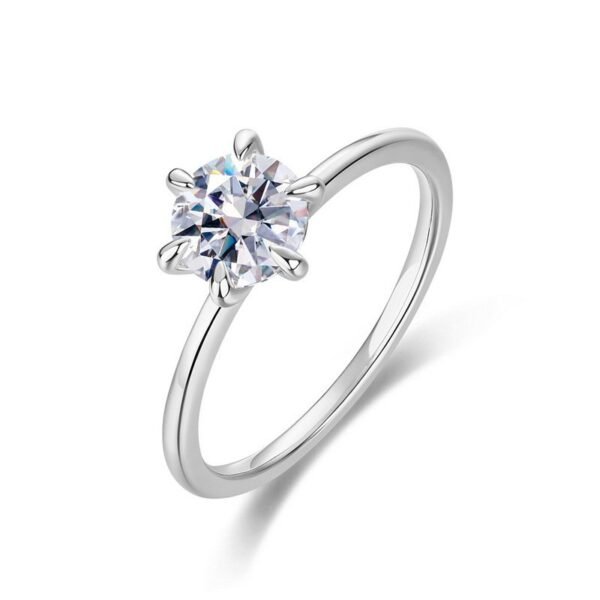 Classic Simple One Carat Moissanite Ring S925 Silver Six Claw Set Moissan Diamond Ring Proposal Gift - Image 2