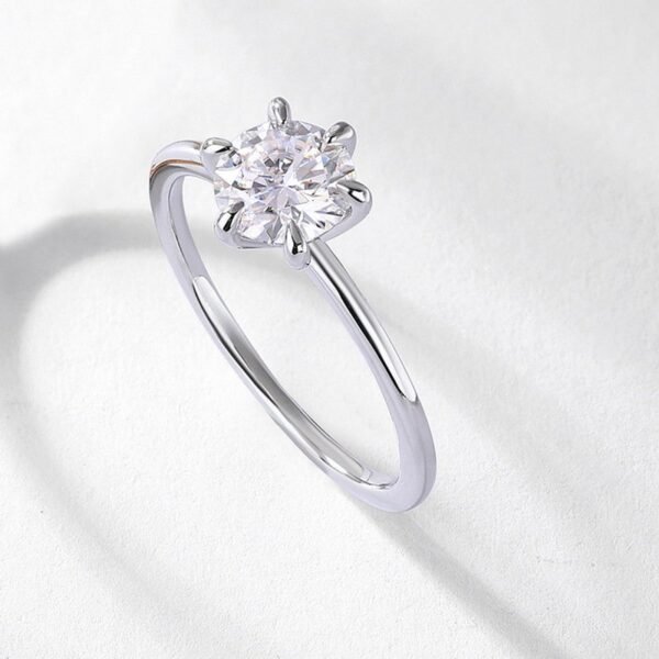 Classic Simple One Carat Moissanite Ring S925 Silver Six Claw Set Moissan Diamond Ring Proposal Gift - Image 3