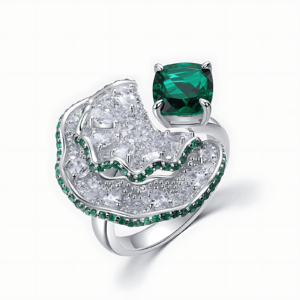 Light Luxury Fan Set Cultivated Emerald Ring S925 Silver with Cultivated Colored Treasure Open Ring Exaggerated