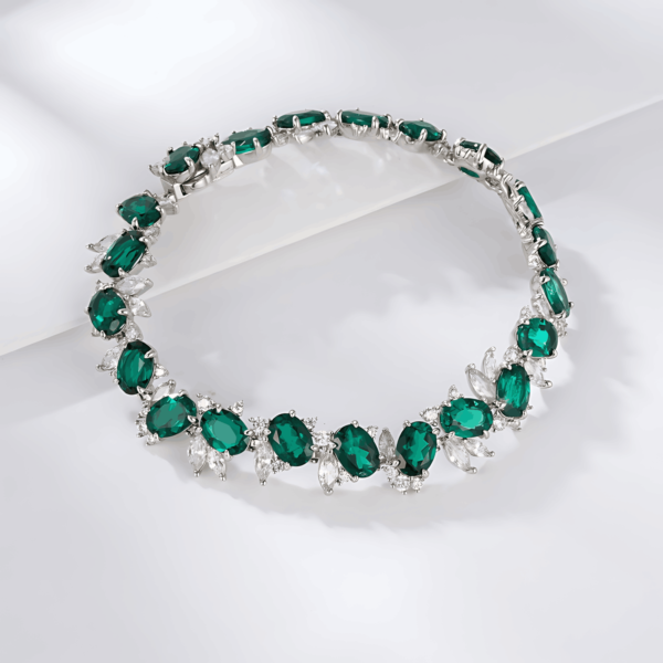 Hot pick light luxury luxury cultivated emerald bracelet women S925 silver inlaid cultivated colorful treasure bracelet wind - Image 2