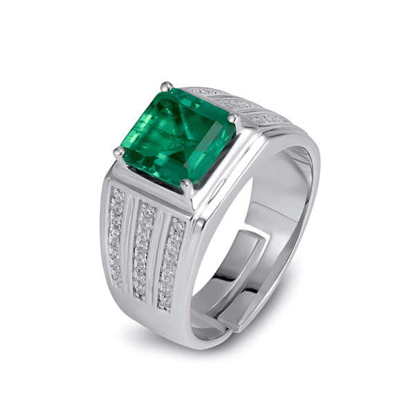 S925 Silver Cultivated Emerald Ring Men's Vintage Noble Style Ring - Image 2