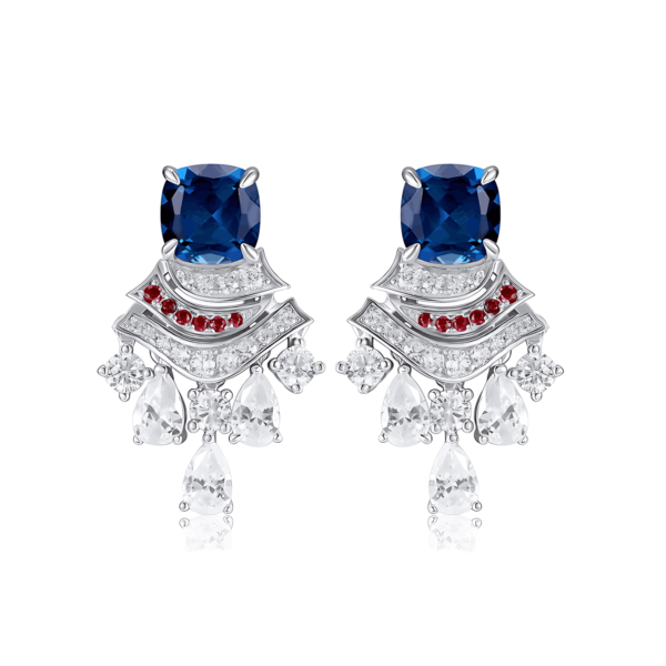 Hot Cultivation colorful gemstone earrings S925 silver full set sparkling gemstone small skirt earrings personalized and elegant - Image 4