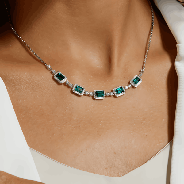 Cultivate emerald collarbone chain female S925 silver inlaid colorful treasure full diamond necklace light luxury retro - Image 3