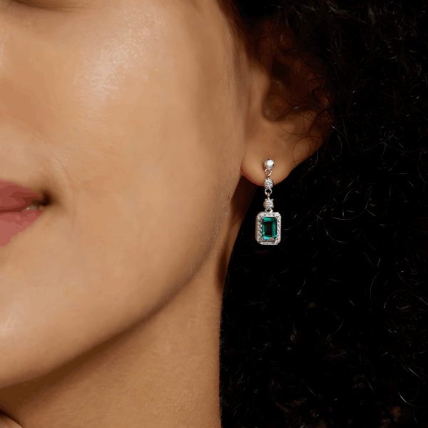 Cultivate emerald earrings female S925 silver full set colorful treasure senior sense earrings retro light luxury - Image 3
