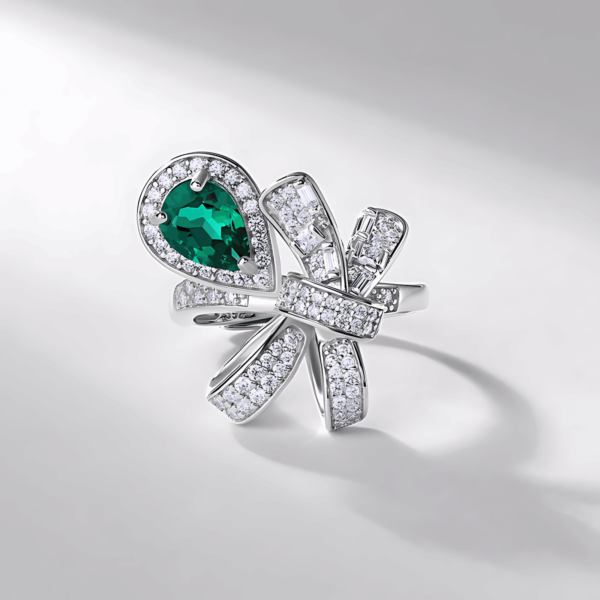 Cross bow full diamond colorful treasure ring S925 silver cultivation emerald personalized finger ring fashion - Image 5
