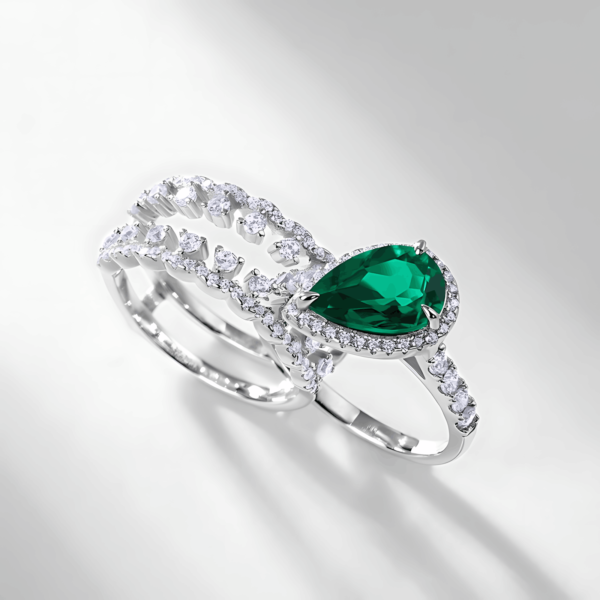 Light Luxury Cultured Emerald Combo Ring Women S925 Silver Setting Cultured Colored Treasure Ring Atmosphere - Image 4
