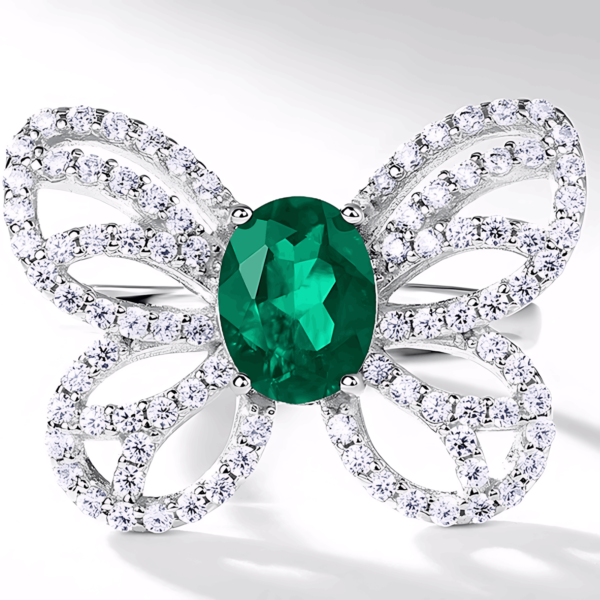 Butterfly cultivated emerald ring women S925 silver inlaid cultivated colorful treasure finger ring wind light luxury - Image 2