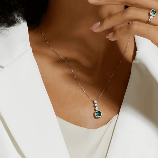 New S925 silver necklace cultivated emerald retro pendant female noble temperament wind - Image 6