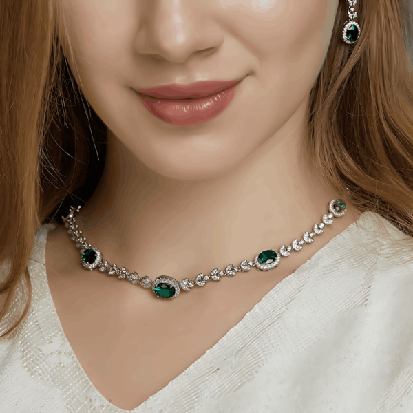 S925 silver necklace women zircon round set cultivated emerald silver jewelry retro light luxury wind spot - Image 2
