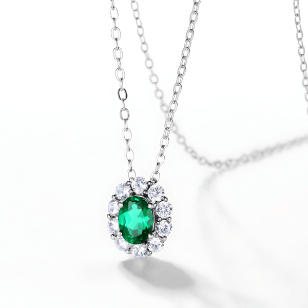 Global new S925 silver cultivated emerald pendant female retro style pendant necklace holiday gift - Image 2