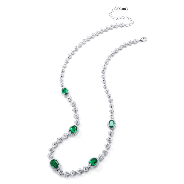 S925 silver necklace women zircon round set cultivated emerald silver jewelry retro light luxury wind spot - Image 3