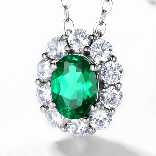 Global new S925 silver cultivated emerald pendant female retro style pendant necklace holiday gift - Image 3