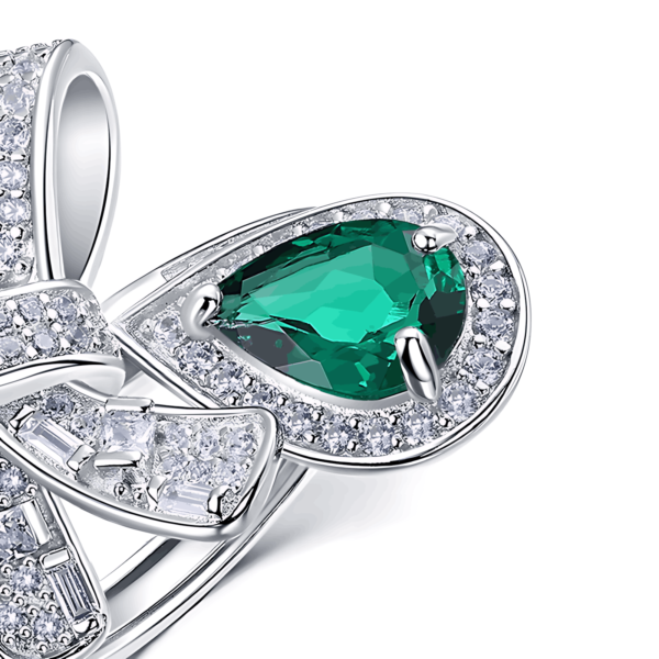 Cross bow full diamond colorful treasure ring S925 silver cultivation emerald personalized finger ring fashion - Image 3