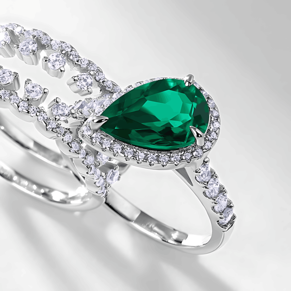 Light Luxury Cultured Emerald Combo Ring Women S925 Silver Setting Cultured Colored Treasure Ring Atmosphere - Image 5