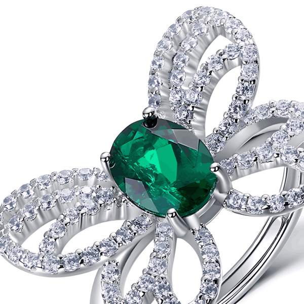 Butterfly cultivated emerald ring women S925 silver inlaid cultivated colorful treasure finger ring wind light luxury - Image 3