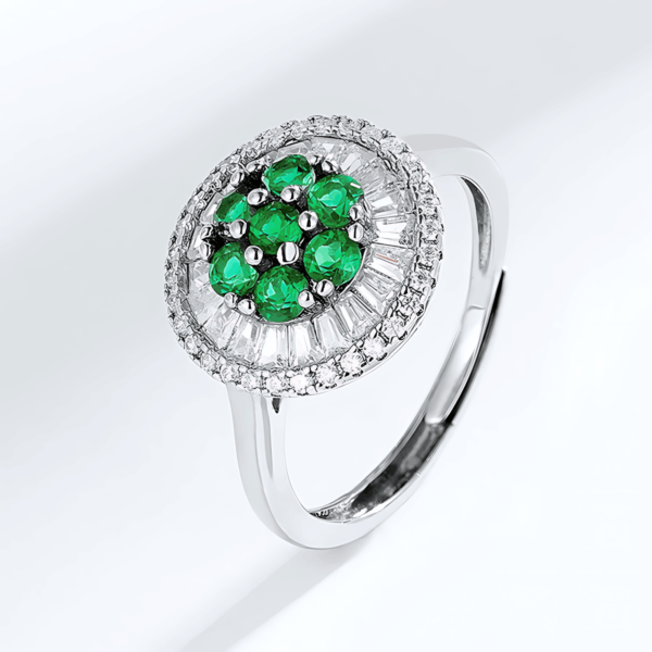 New S925 Silver Adjustable Cultured Emerald Ring Gemstone Hand Jewelry - Image 3
