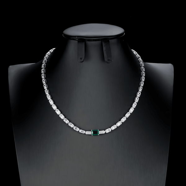 Heavy design cultivated emerald necklace S925 silver full set square diamond colorful treasure collarbone chain wind - Image 5