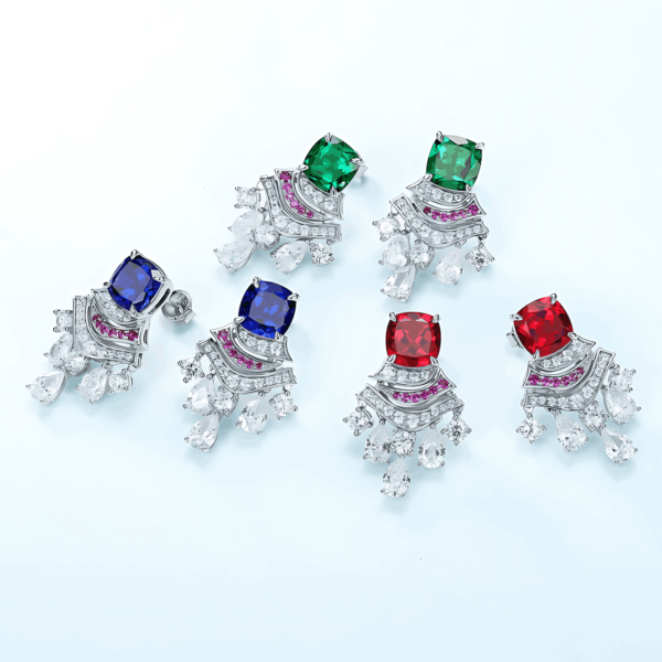 Hot Cultivation colorful gemstone earrings S925 silver full set sparkling gemstone small skirt earrings personalized and elegant - Image 6