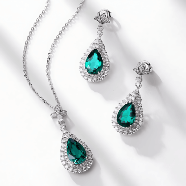Deluxe colored gem pendant set S925 silver cultivation emerald light luxury necklace fashion personality - Image 5