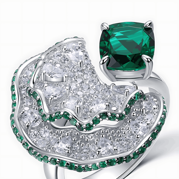 Light Luxury Fan Set Cultivated Emerald Ring S925 Silver with Cultivated Colored Treasure Open Ring Exaggerated - Image 4