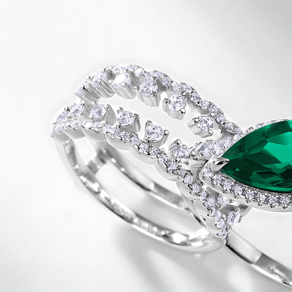 Light Luxury Cultured Emerald Combo Ring Women S925 Silver Setting Cultured Colored Treasure Ring Atmosphere - Image 6