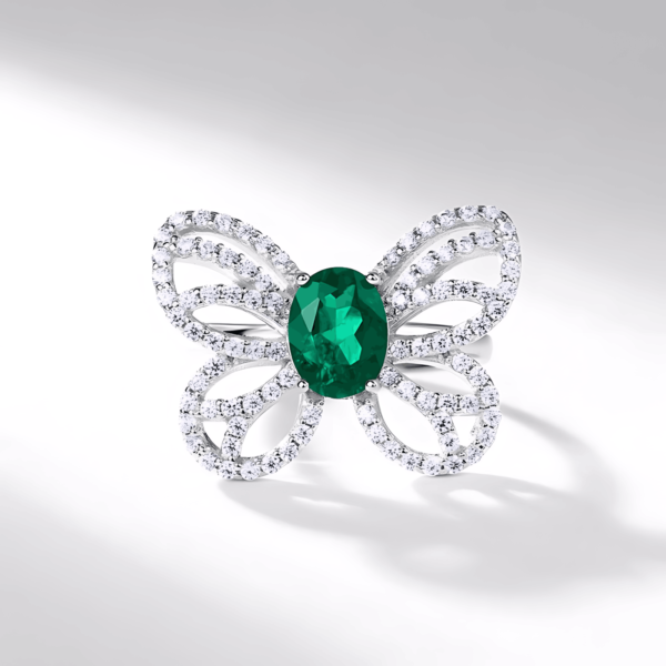 Butterfly cultivated emerald ring women S925 silver inlaid cultivated colorful treasure finger ring wind light luxury - Image 4