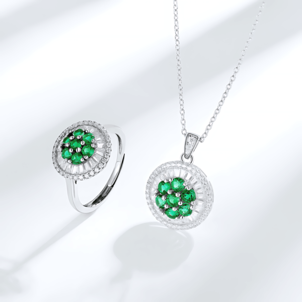 New S925 Silver Adjustable Cultured Emerald Ring Gemstone Hand Jewelry - Image 4