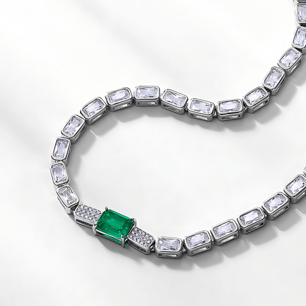 Heavy design cultivated emerald necklace S925 silver full set square diamond colorful treasure collarbone chain wind - Image 6