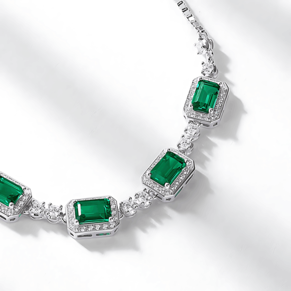 Cultivate emerald collarbone chain female S925 silver inlaid colorful treasure full diamond necklace light luxury retro - Image 5
