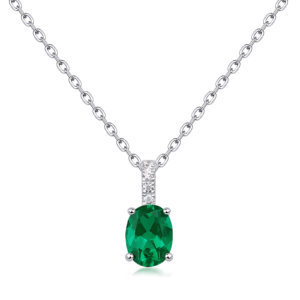 Oval Cultivated Emerald Pendant Women S925 Silver Full Gemstone Vintage Collarbone Chain Vintage