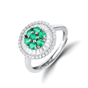 New S925 Silver Adjustable Cultured Emerald Ring Gemstone Hand Jewelry