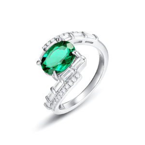 Cultured Emerald Goose Egg Gemstone Ring S925 Silver with Colored Gems Vintage Finger Ring
