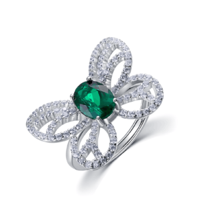 Butterfly cultivated emerald ring women S925 silver inlaid cultivated colorful treasure finger ring wind light luxury