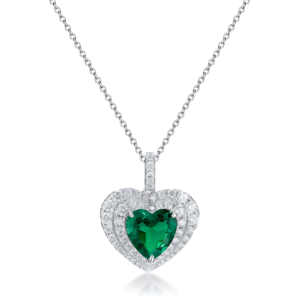 New S925 Silver Cultivated Emerald Pendant Female Retro Noble Style Necklace Heart Shaped Necklace