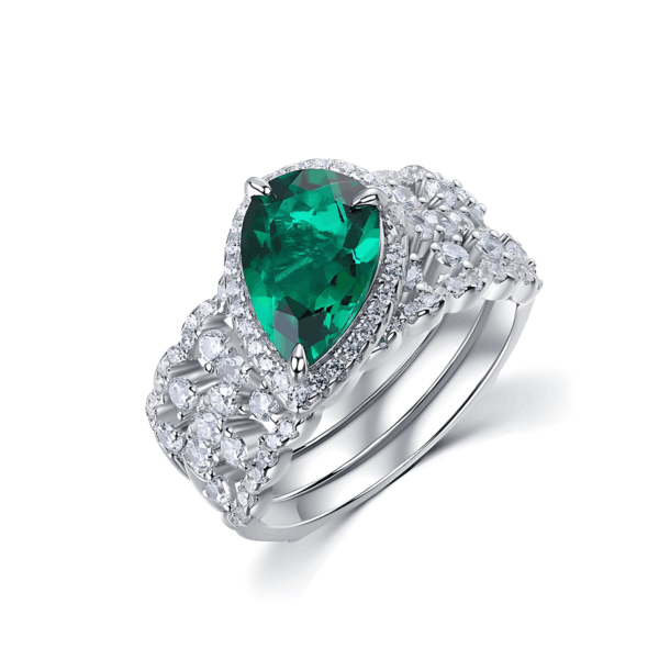 Light Luxury Cultured Emerald Combo Ring Women S925 Silver Setting Cultured Colored Treasure Ring Atmosphere