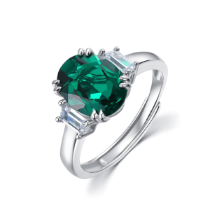 Pigeon egg vintage cultivated emerald ring S925 silver inlaid colorful diamond ring simple