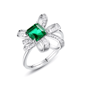 Personalized light luxury colored gemstone ring S925 silver inlaid cultivated emerald vintage finger ring