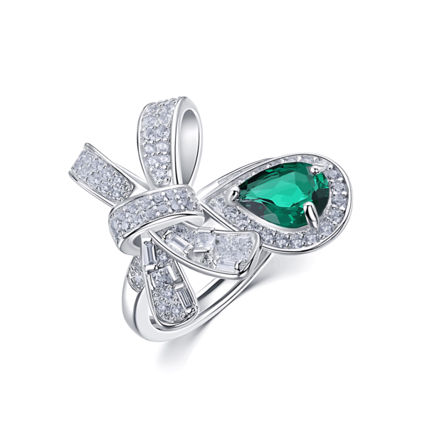 Cross bow full diamond colorful treasure ring S925 silver cultivation emerald personalized finger ring fashion
