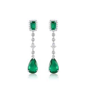 New S925 silver cultivated emerald earrings female full of gemstone earrings retro luxury style
