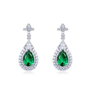 New S925 silver cultivated emerald earrings female full of gemstone earrings retro noble style