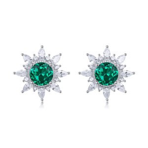 Vintage light luxury cultivation emerald earrings female S925 silver sunflower colorful treasure earrings simple