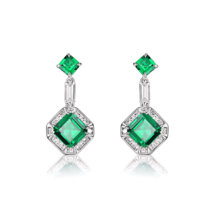 New S925 silver cultivated emerald earrings set square gemstone earrings retro noble style