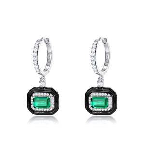 Noblewoman light luxury fashion black enamel earrings female S925 silver cultivated emerald earrings vintage