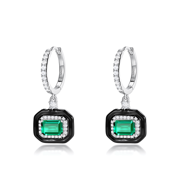 Noblewoman light luxury fashion black enamel earrings female S925 silver cultivated emerald earrings vintage