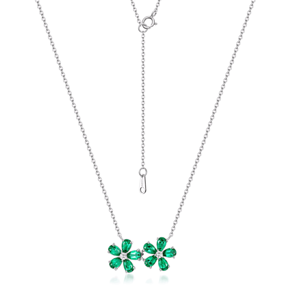 Flower collarbone chain S925 silver vintage cultivation emerald necklace noble wind birthday gift