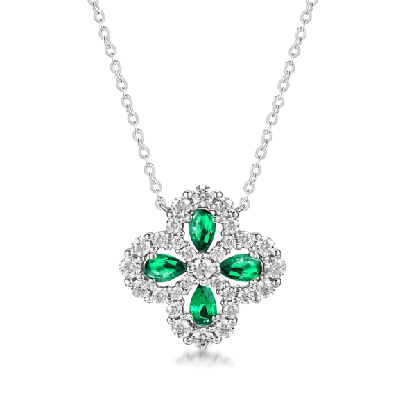 Spring S925 Silver Cultivation Emerald Necklace Women Clover Vintage Literary Style Choke Chain