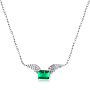 S925 Silver Cultivated Emerald Necklace Women's Collarbone Chain Angel Wings Sweater Chain Vintage Style