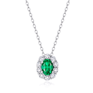 Global new S925 silver cultivated emerald pendant female retro style pendant necklace holiday gift