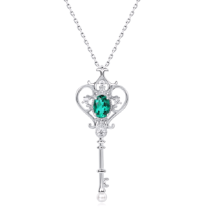 Cultivate emerald key pendant women S925 silver court warbler flower colored gemstone necklace light luxury