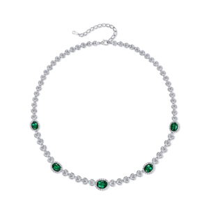 S925 silver necklace women zircon round set cultivated emerald silver jewelry retro light luxury wind spot